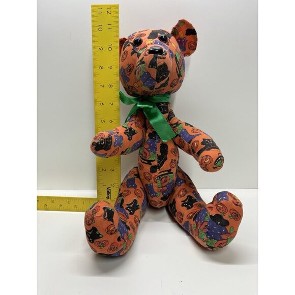 Vintage Kuddle Me Toys Halloween Teddy Bear Plush Pumpkins Cats Witches Orange - Picture 11 of 12